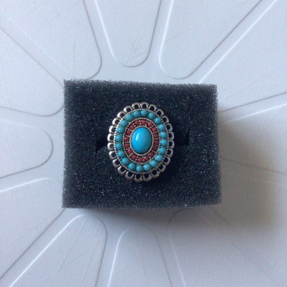 Turquoise and Coral Costume Jewelry Ring - Picture 2 of 6